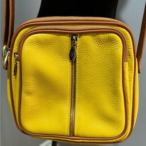 Valentina Pebbled Leather Yellow Triple Entry Purse Made in Italy